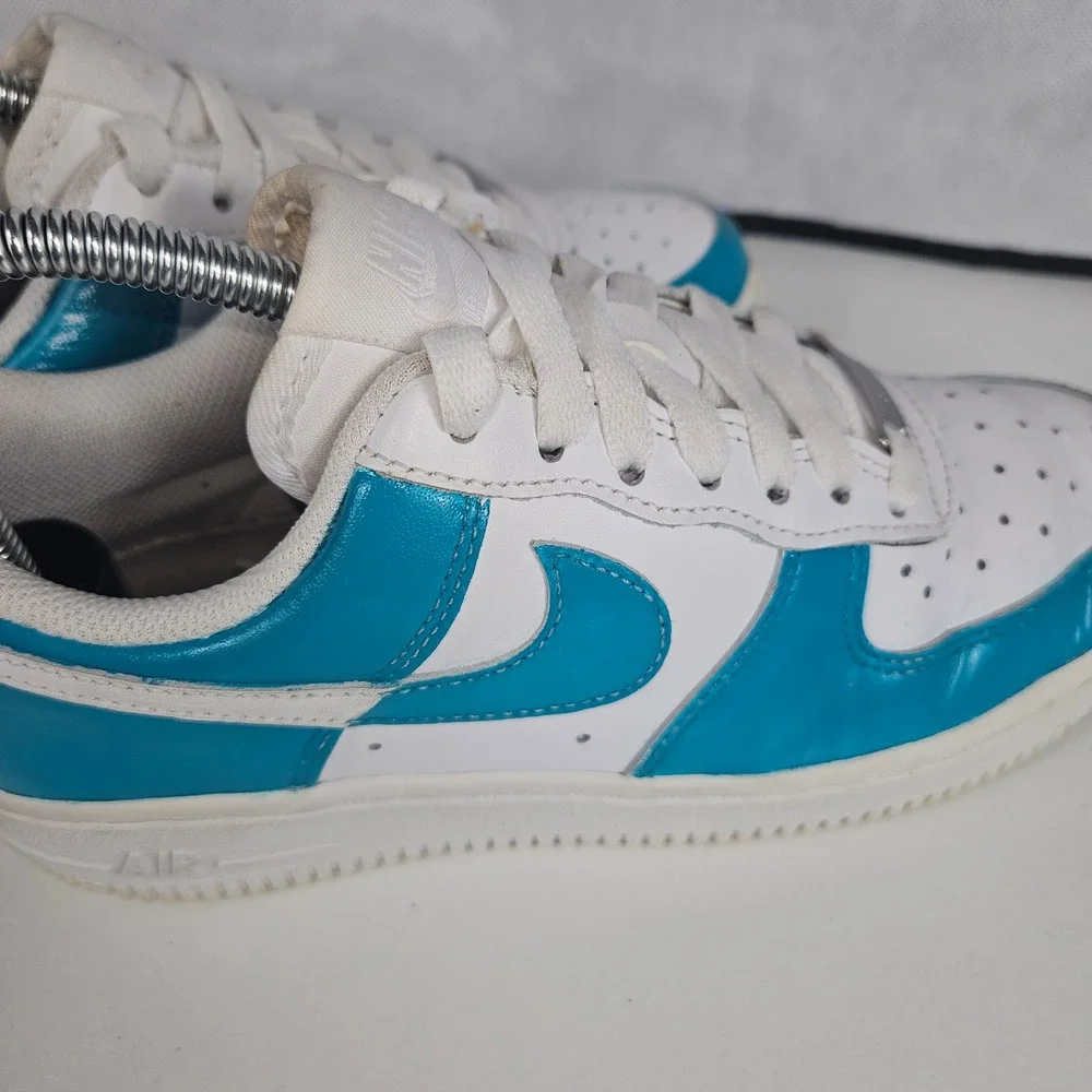 Nike Air Force 1 Low Custom White Teal Leather Sneakers 315115-112 Womens Size 6